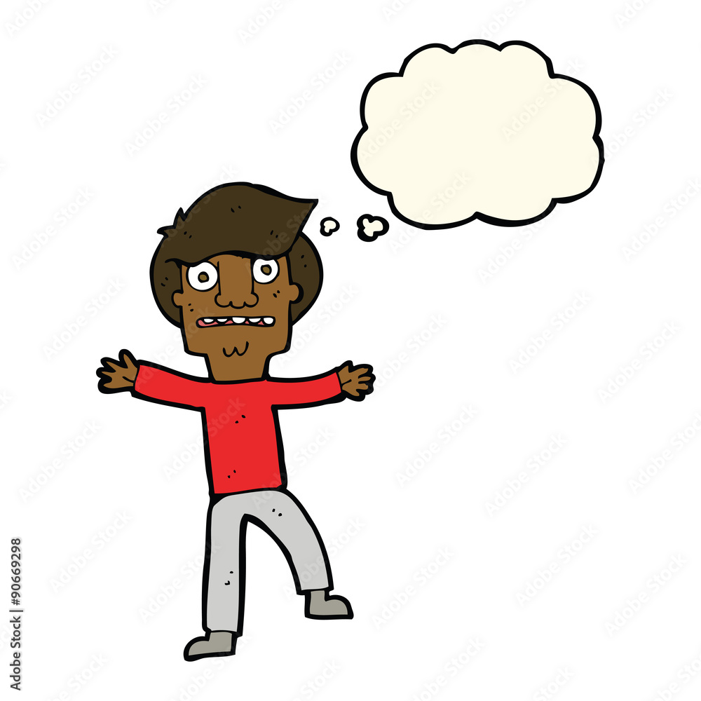 cartoon boy panicking with thought bubble cartoon boy panicking with thought bubble