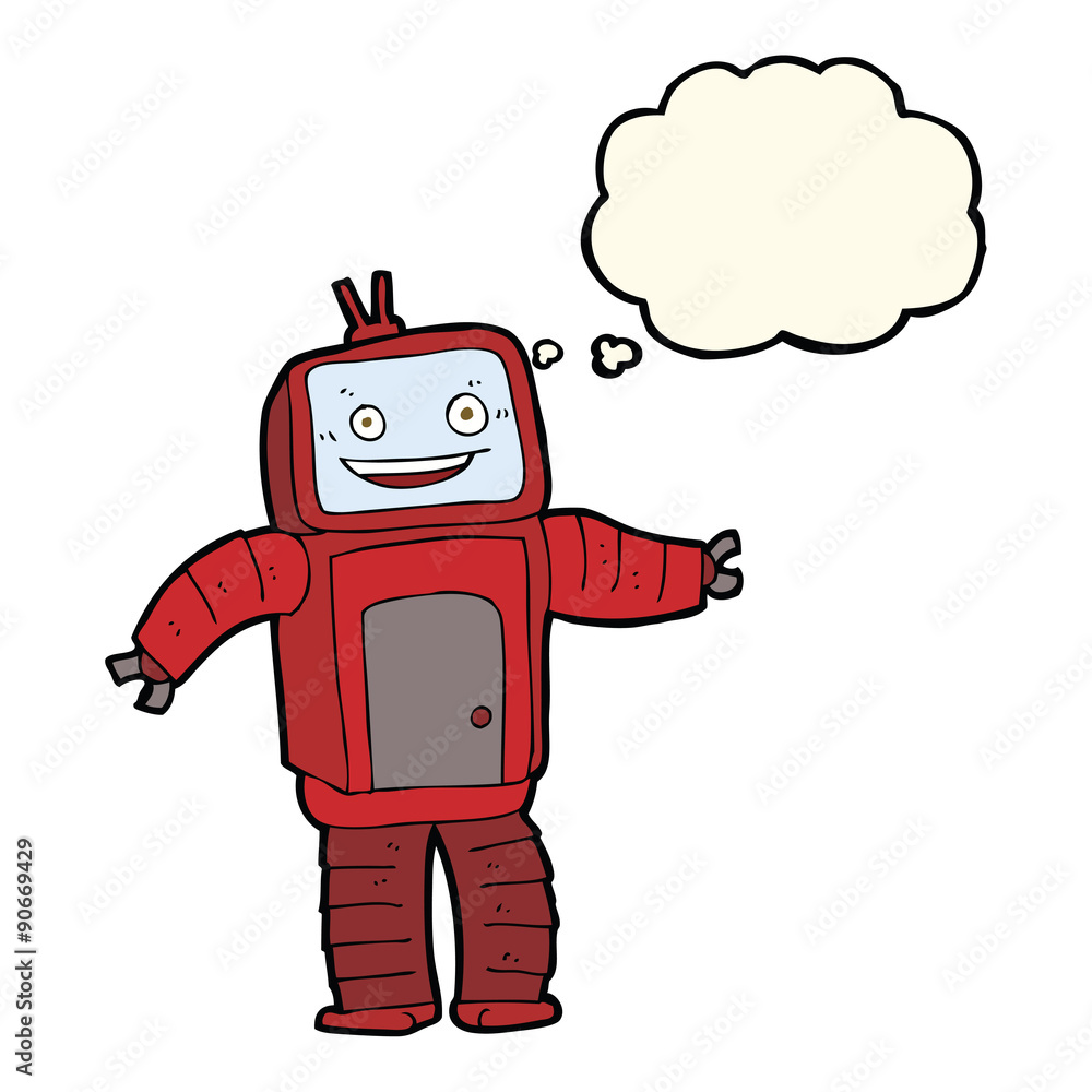 cartoon funny robot with thought bubble cartoon funny robot with thought bubble