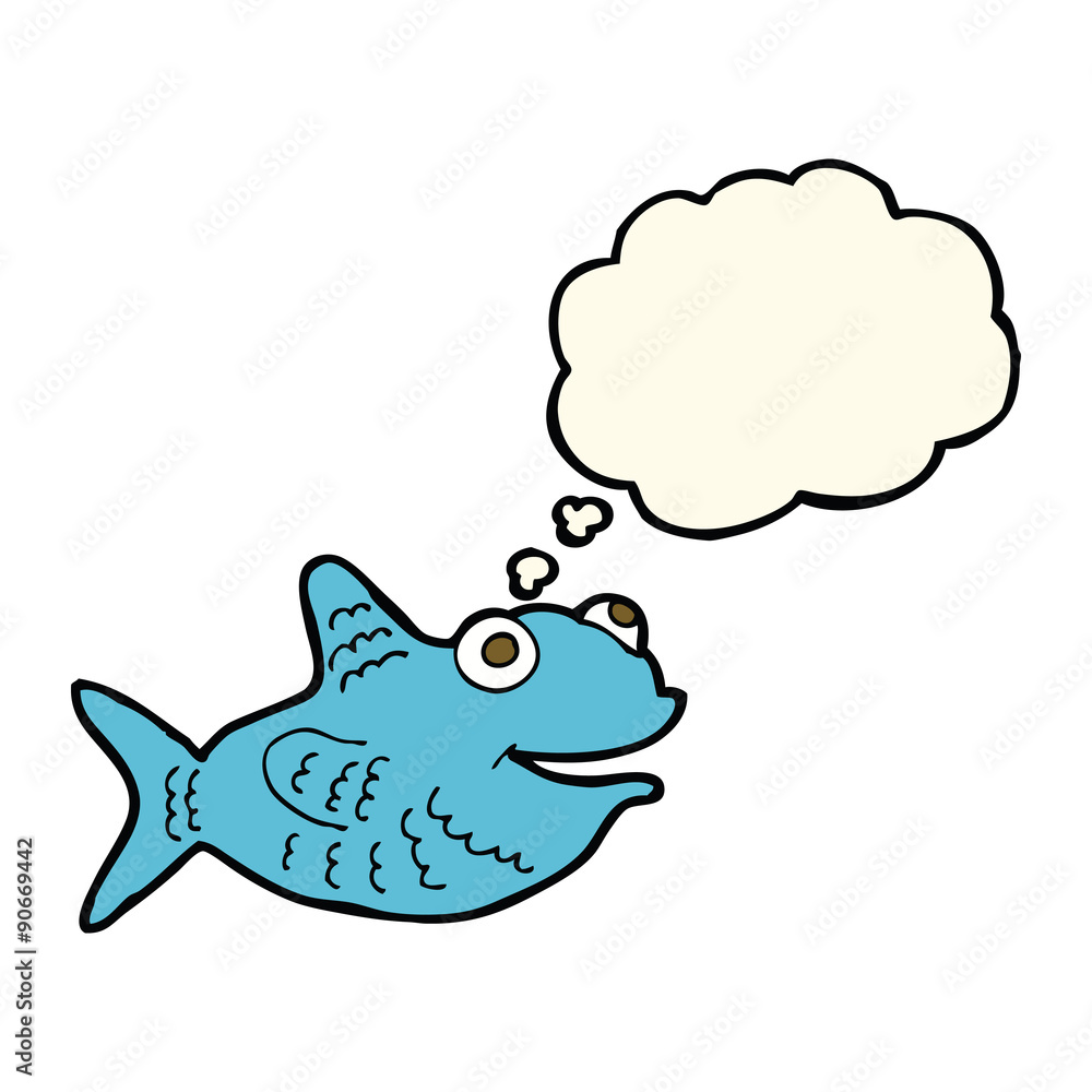 cartoon happy fish with thought bubble
