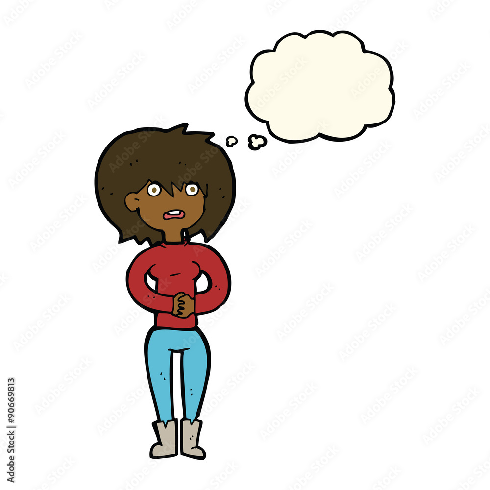 cartoon worried woman with thought bubble cartoon worried woman with thought bubble