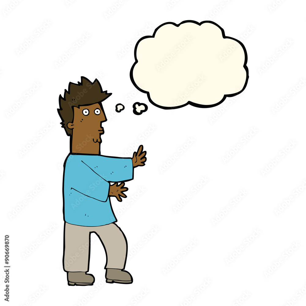 cartoon nervous man waving with thought bubble cartoon nervous man waving with thought bubble