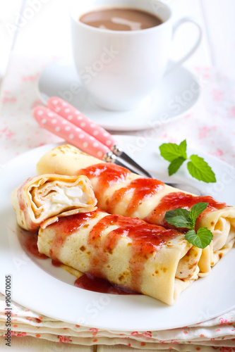 Pancakes with cream cheese filling