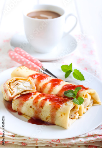 Pancakes with cream cheese filling