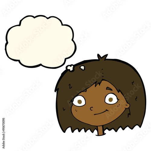 cartoon happy female face with thought bubble © lineartestpilot