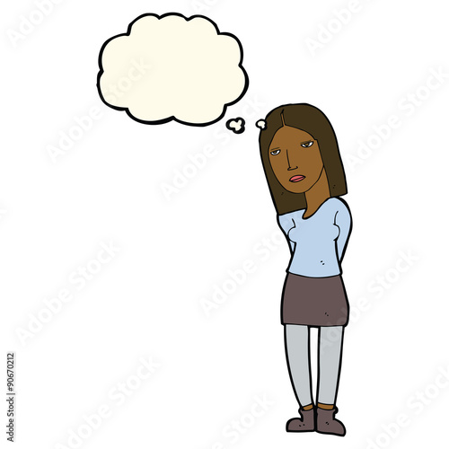 cartoon woman waiting with thought bubble