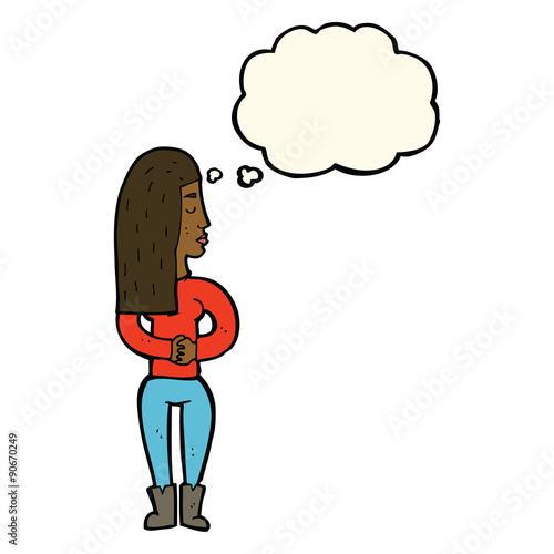 cartoon woman ignoring with thought bubble