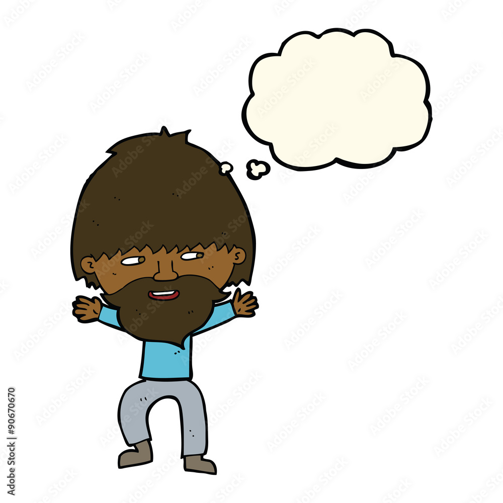cartoon happy man with beard with thought bubble cartoon happy man with beard with thought bubble