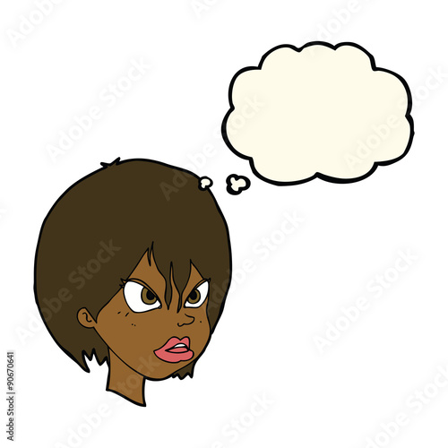 cartoon annoyed woman with thought bubble