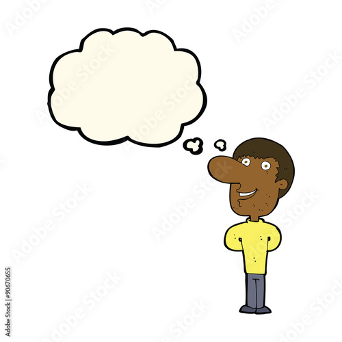 cartoon happy man with thought bubble