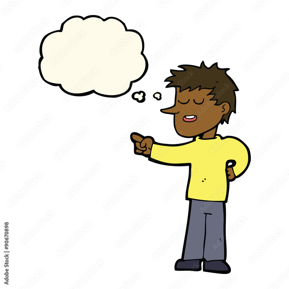 cartoon man pointing with thought bubble