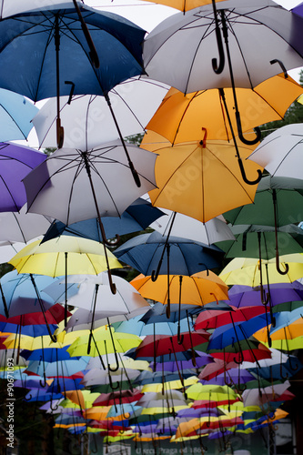 Colorful umbrellas hanging