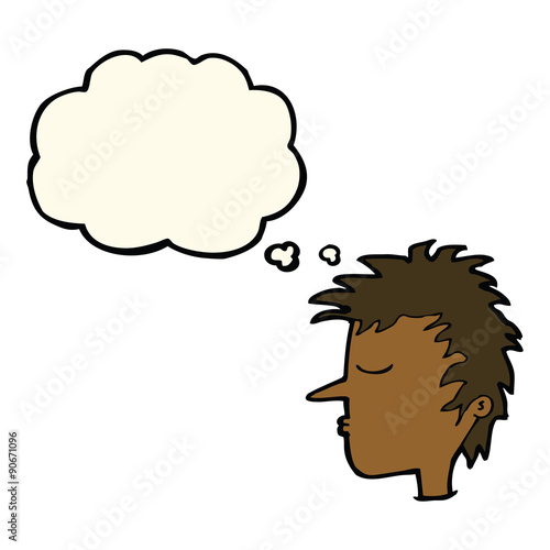cartoon male face with thought bubble