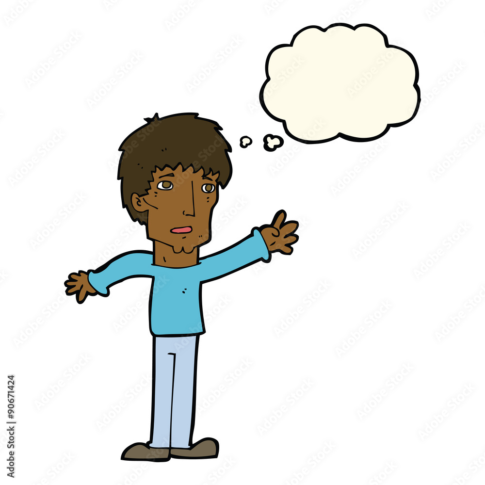 cartoon worried man reaching out with thought bubble cartoon worried man reaching out with thought bubble