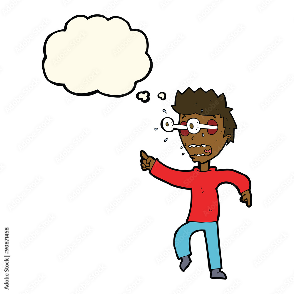 cartoon man with popping out eyes with thought bubble cartoon man with popping out eyes with thought bubble