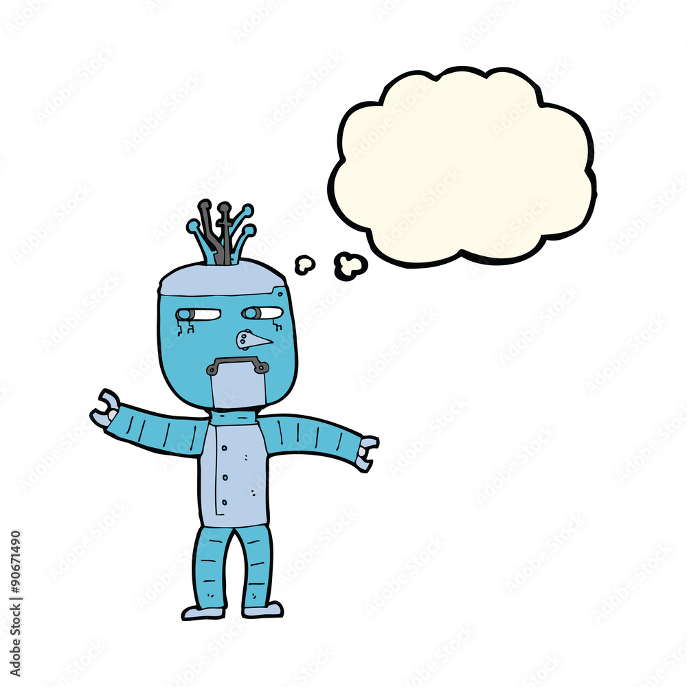 cartoon robot with thought bubble cartoon robot with thought bubble