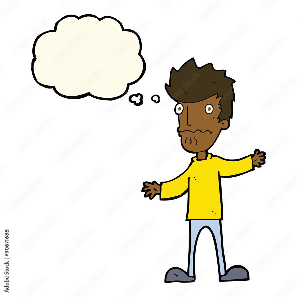 cartoon nervous man with thought bubble cartoon nervous man with thought bubble