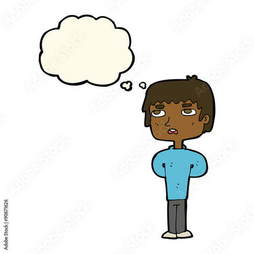 cartoon unhappy man with thought bubble