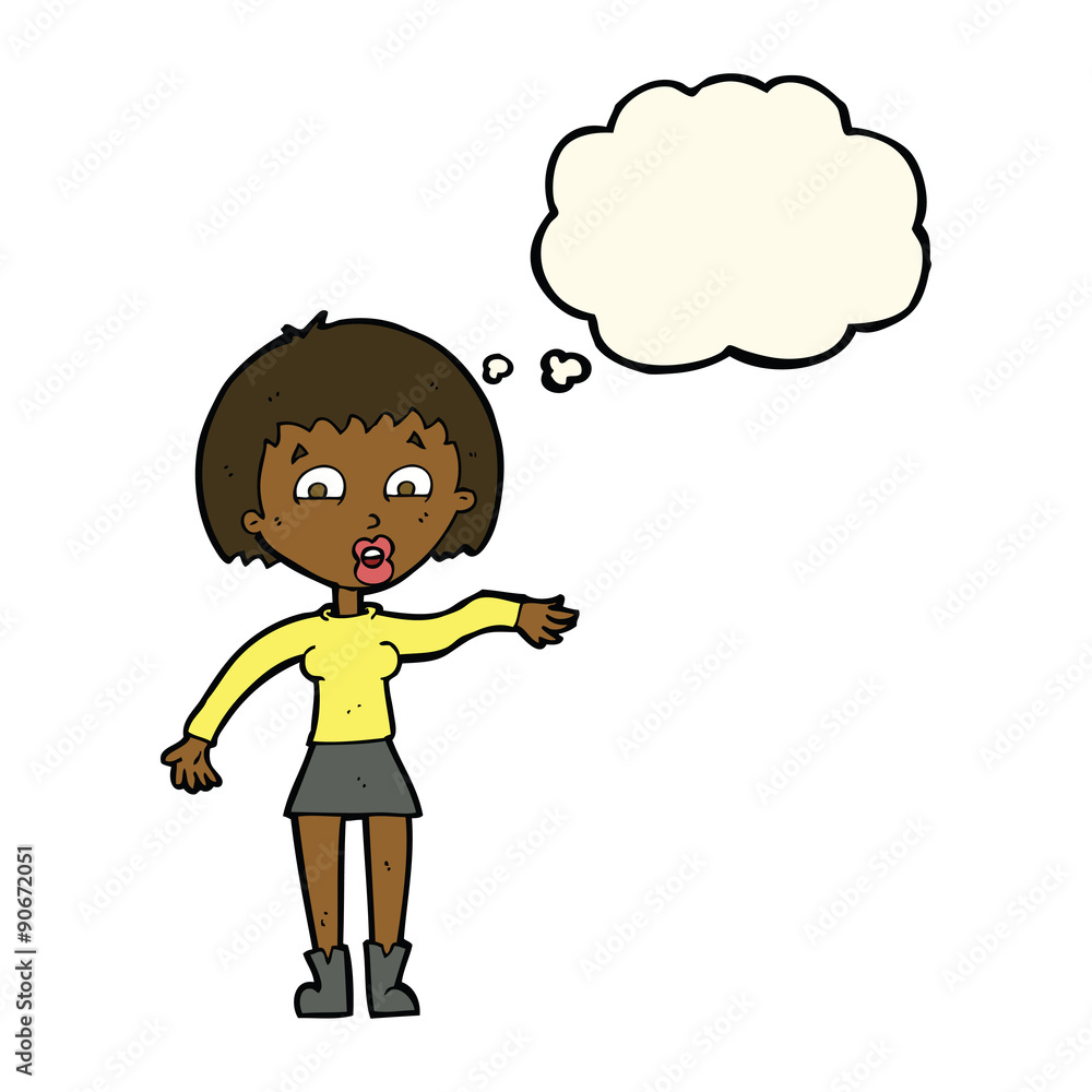 cartoon surprised woman with thought bubble cartoon surprised woman with thought bubble