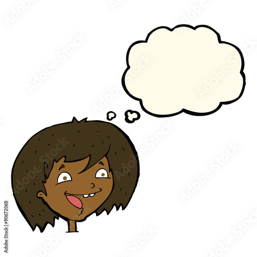 cartoon happy girl with thought bubble © lineartestpilot