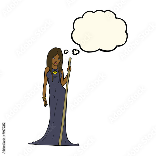 cartoon sorceress  with thought bubble