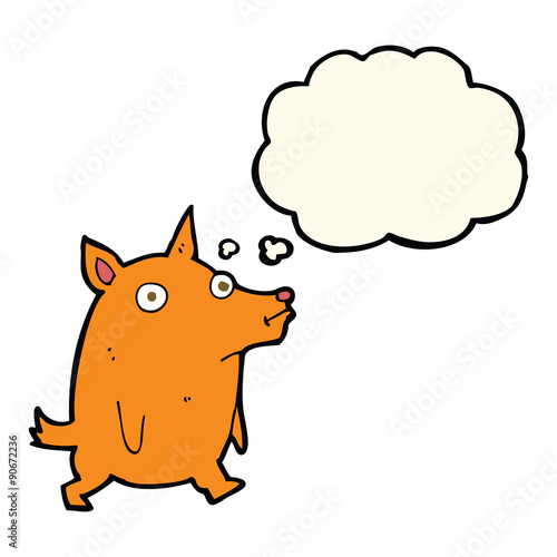 cartoon funny little dog with thought bubble