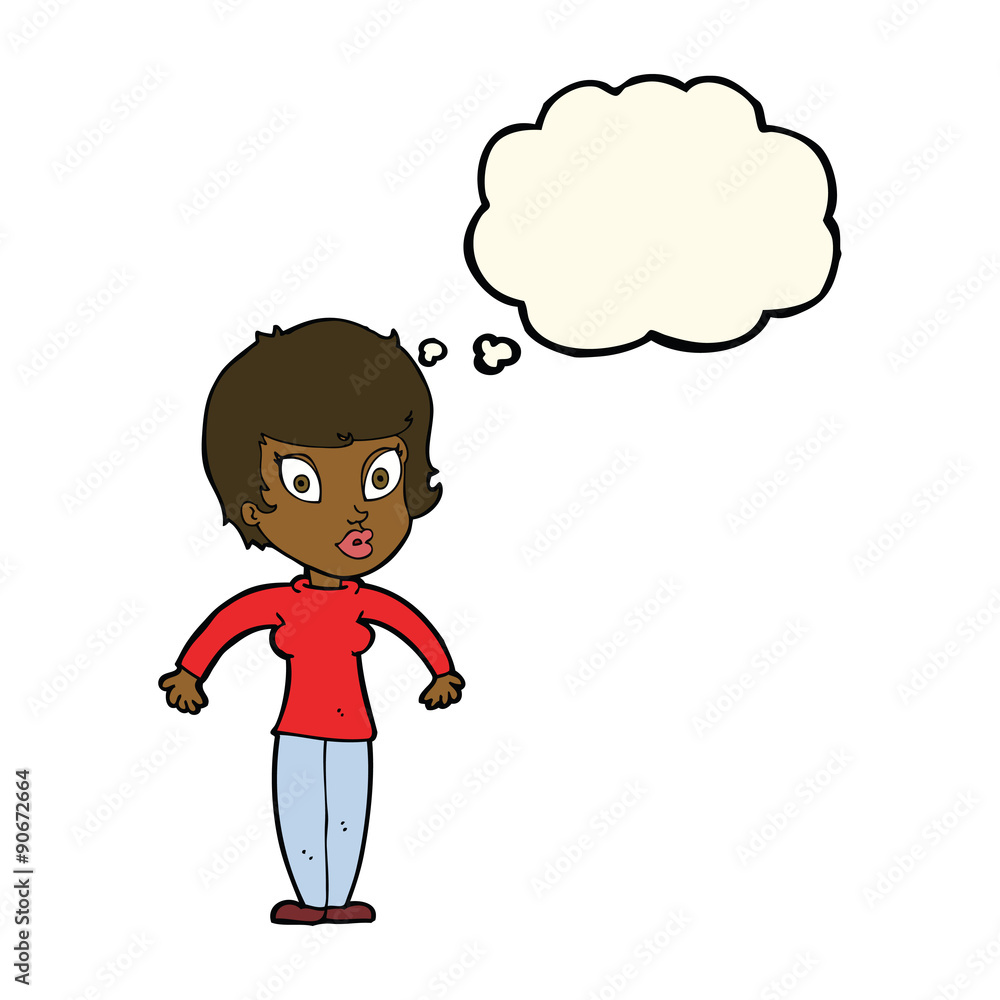 cartoon woman shrugging shoulders with thought bubble cartoon woman shrugging shoulders with thought bubble