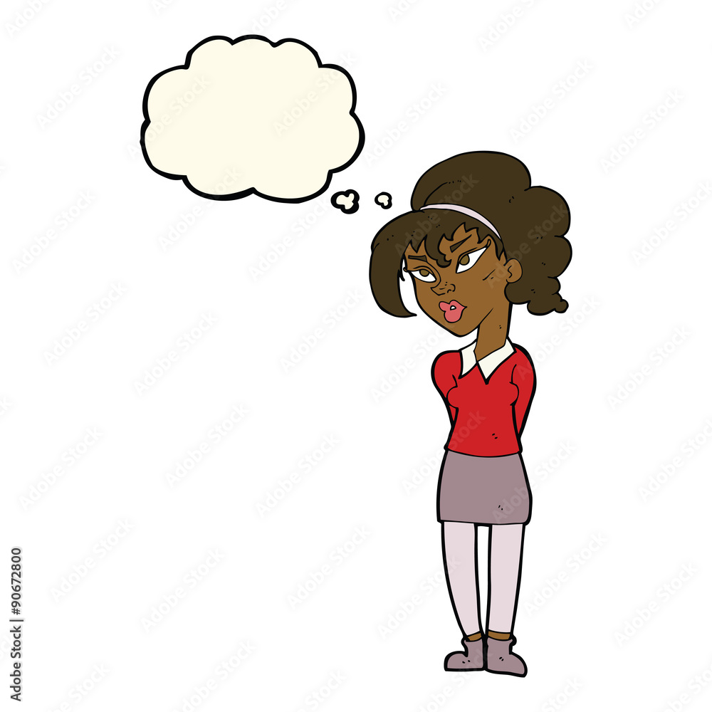 cartoon pretty girl tilting head with thought bubble cartoon pretty girl tilting head with thought bubble