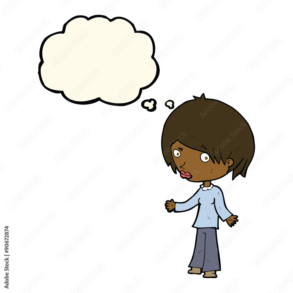 cartoon confused woman with thought bubble cartoon confused woman with thought bubble