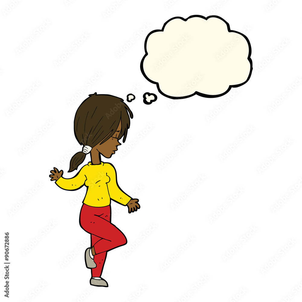 cartoon girl dancing with thought bubble cartoon girl dancing with thought bubble