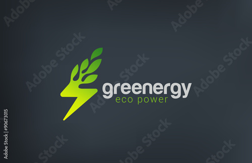 Green Eco Energy Logo design vector. Flash as Plant concept