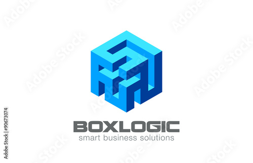 Logic Puzzle Labyrinth Box Logo Abstract design vector icon