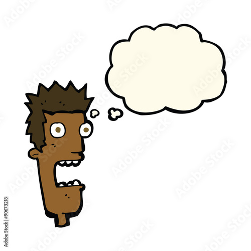 cartoon shocked man's face with thought bubble