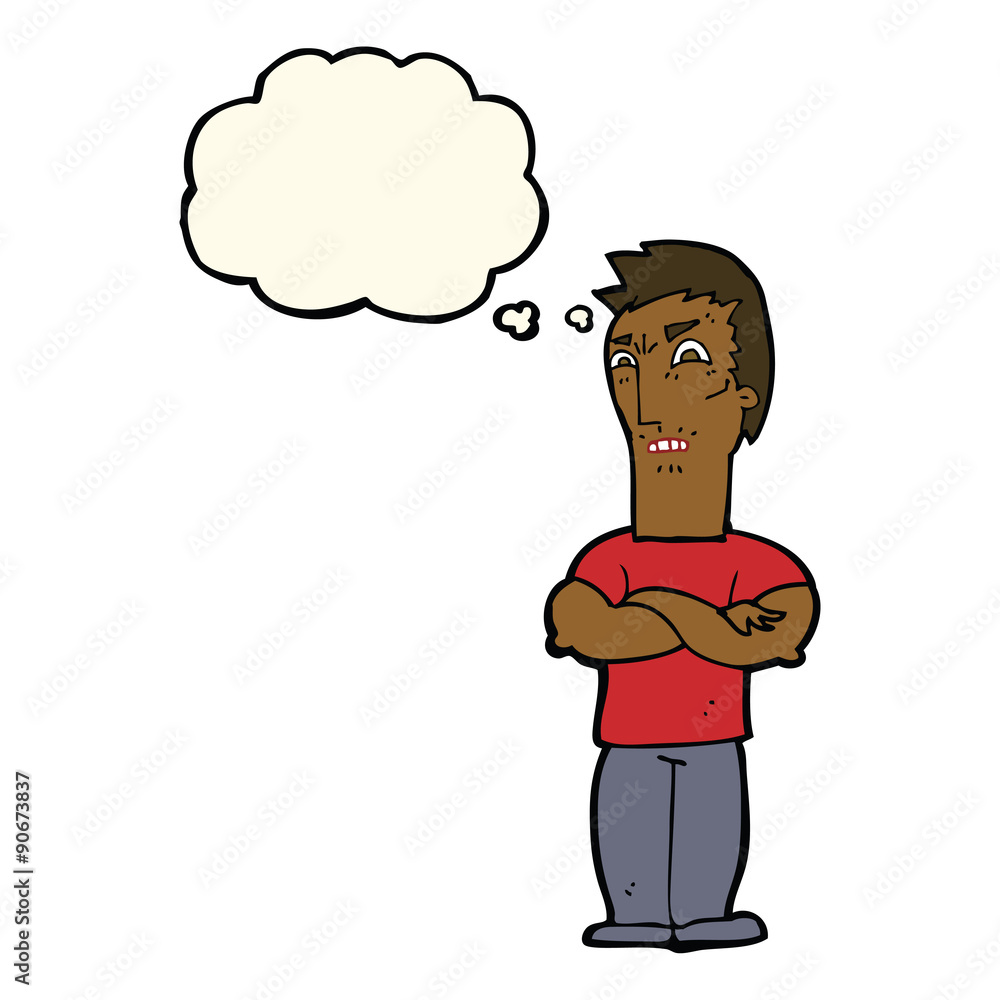 cartoon annoyed man with folded arms with thought bubble cartoon annoyed man with folded arms with thought bubble