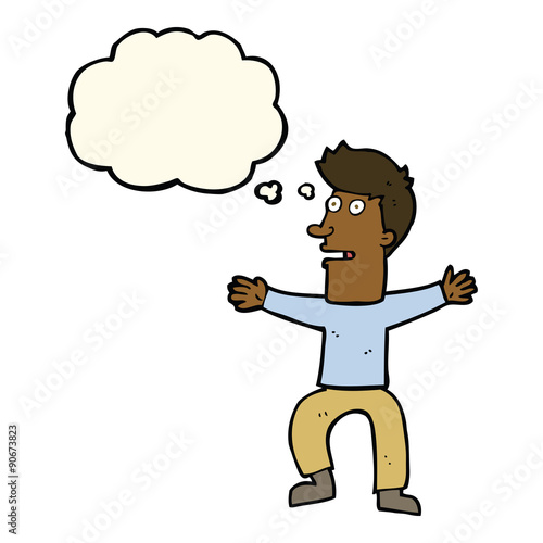 cartoon startled man with thought bubble