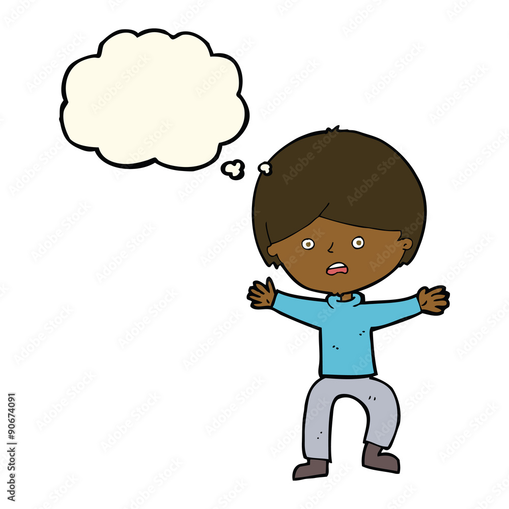cartoon boy panicking with thought bubble cartoon boy panicking with thought bubble