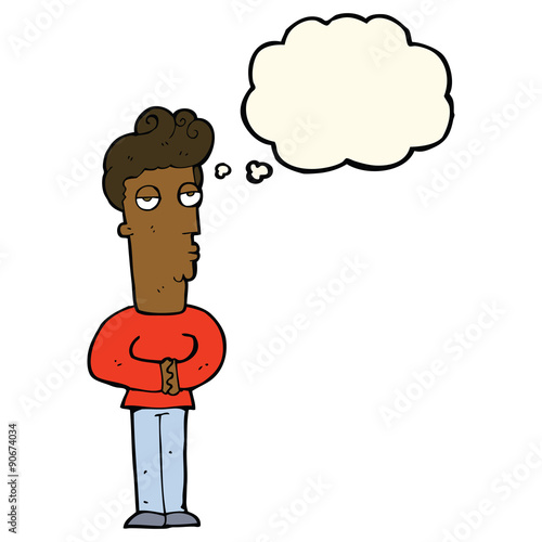 cartoon arrogant man with thought bubble