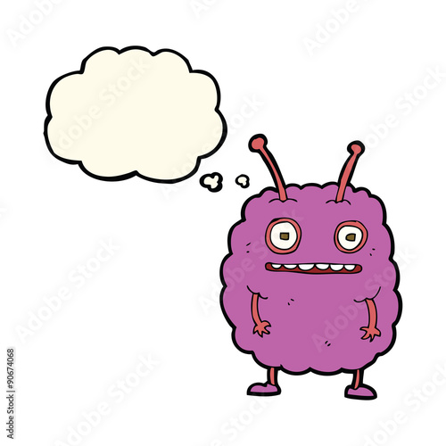 cartoon funny alien monster with thought bubble