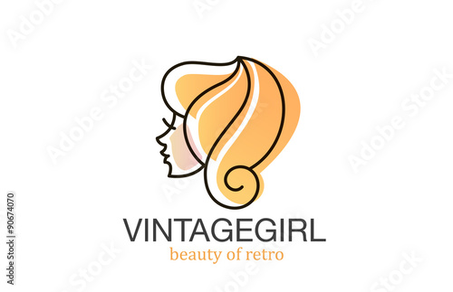 Woman head Logo watercolor style for Beauty Spa Hair Salon vecto