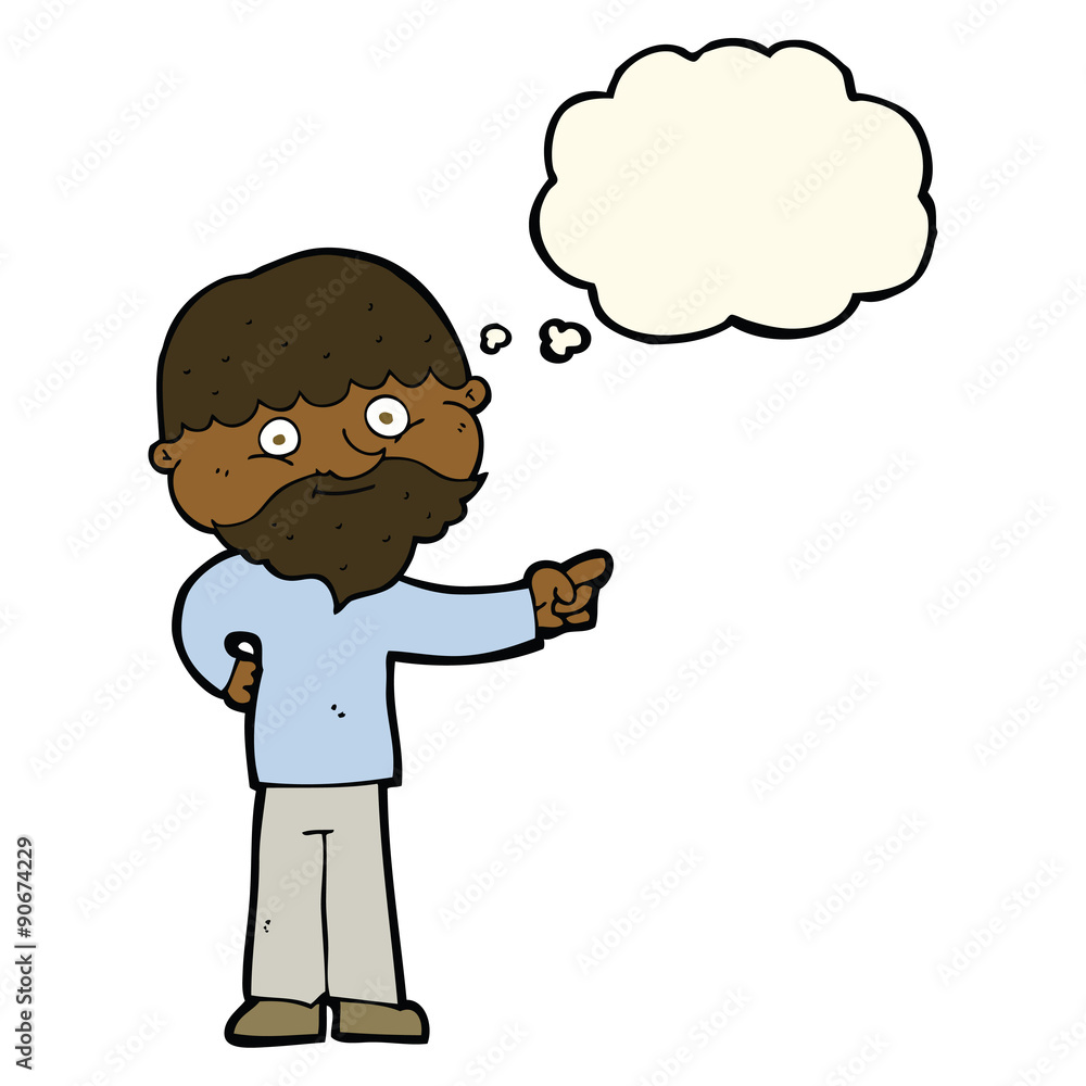 cartoon bearded man pointing with thought bubble cartoon bearded man pointing with thought bubble