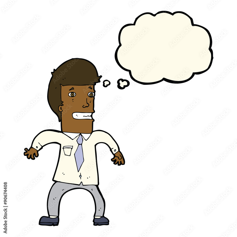 cartoon nervous businessman with thought bubble cartoon nervous businessman with thought bubble