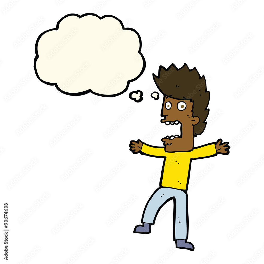 cartoon terrified man with thought bubble cartoon terrified man with thought bubble