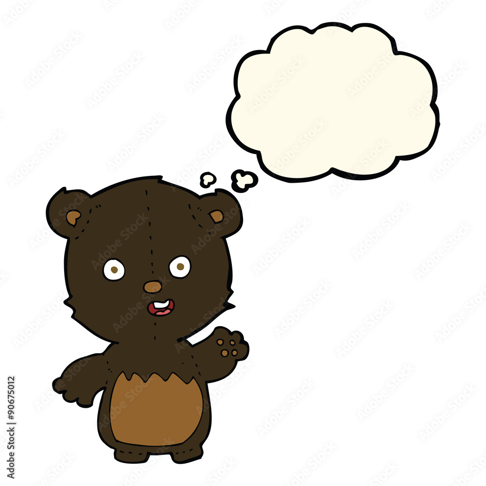 cartoon waving black bear cub with thought bubble cartoon waving black bear cub with thought bubble
