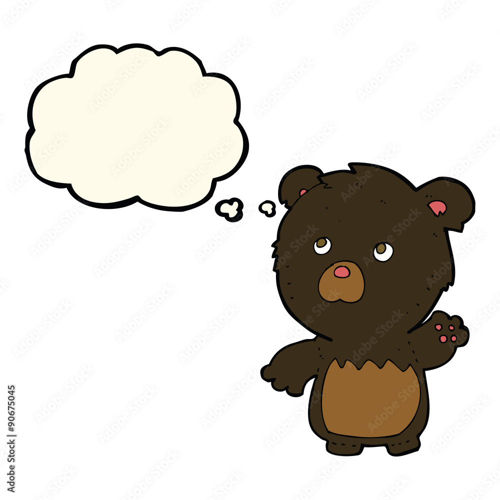 cartoon black teddy bear with thought bubble