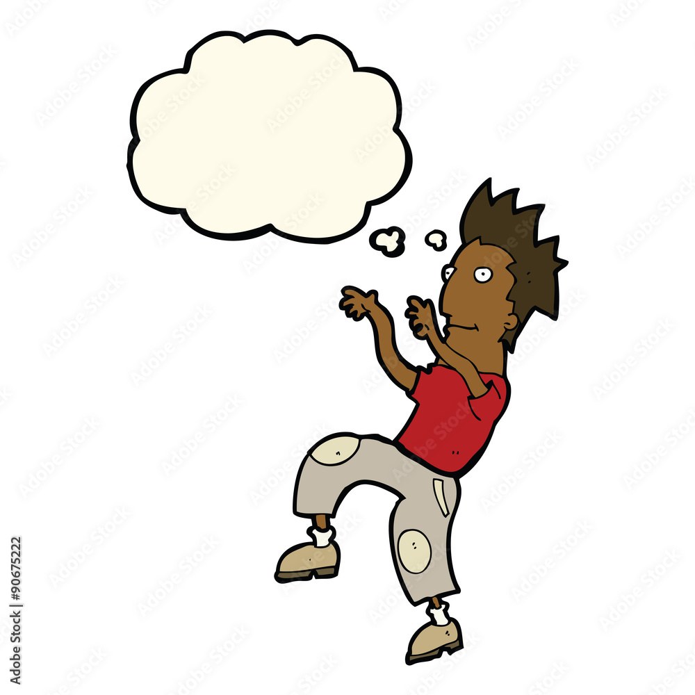 cartoon happy man doing funny dance with thought bubble cartoon happy man doing funny dance with thought bubble