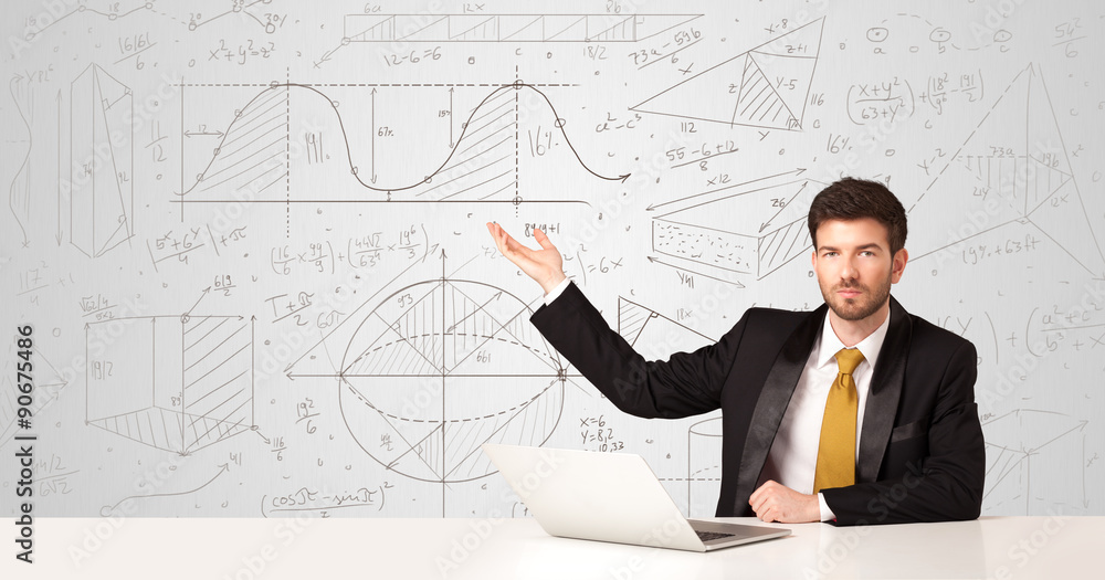 Businessman with business calculations background Businessman with business calculations background