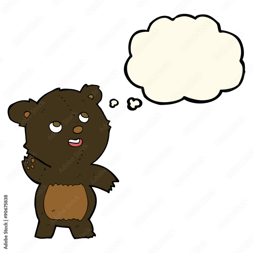 cartoon cute waving black bear teddy with thought bubble cartoon cute waving black bear teddy with thought bubble