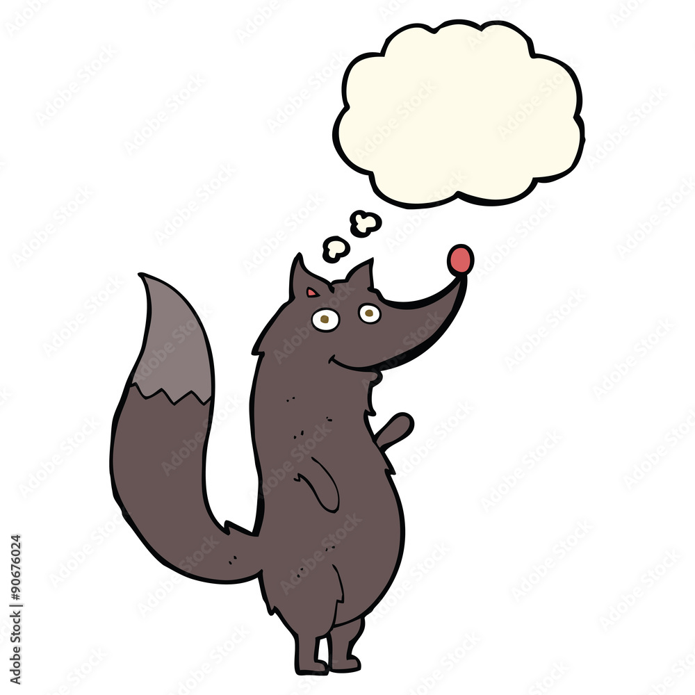 Fototapeta premium cartoon waving wolf with thought bubble