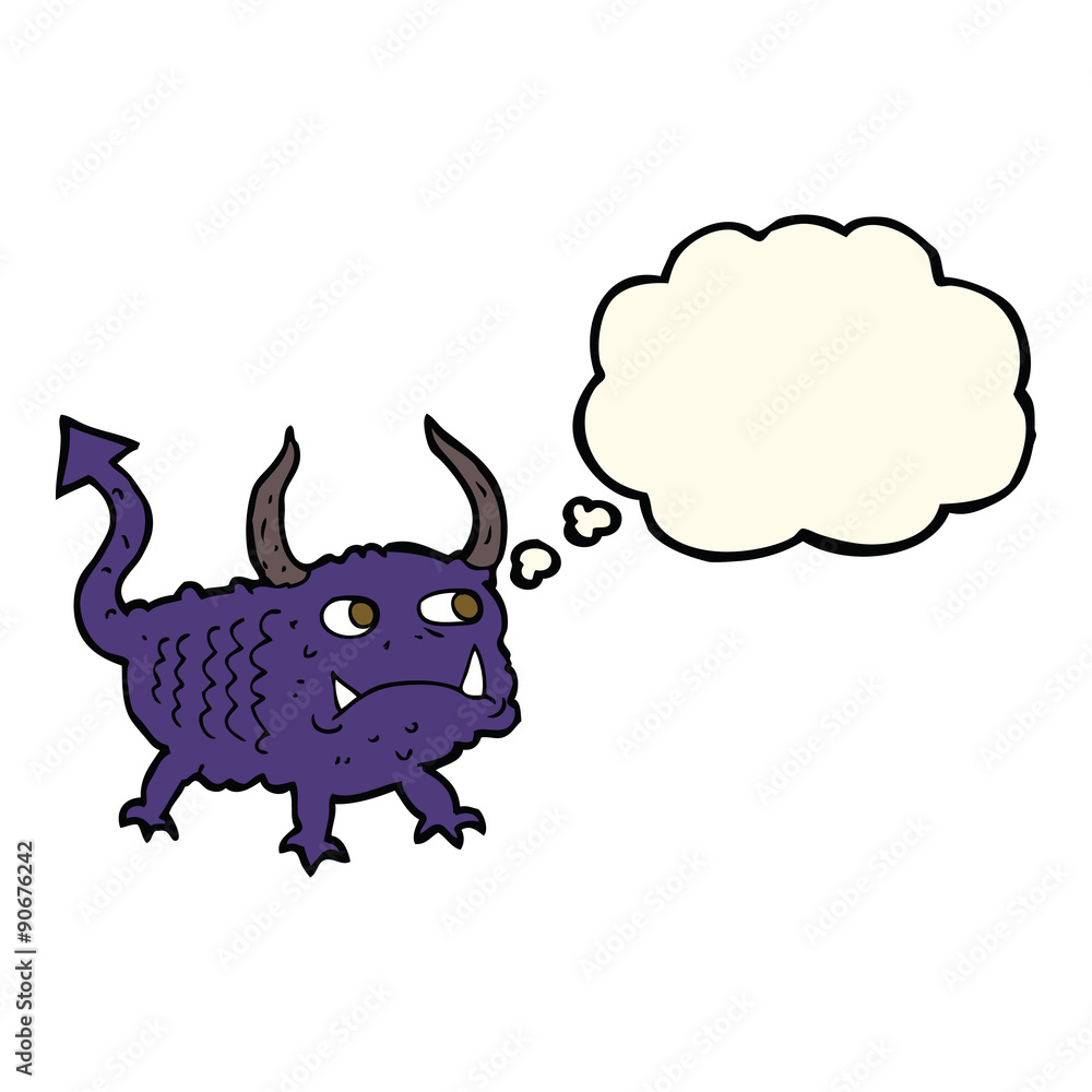 cartoon little demon with thought bubble cartoon little demon with thought bubble