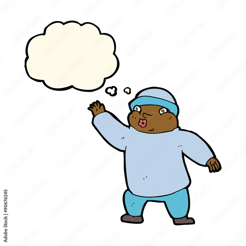 cartoon man in hat waving with thought bubble cartoon man in hat waving with thought bubble