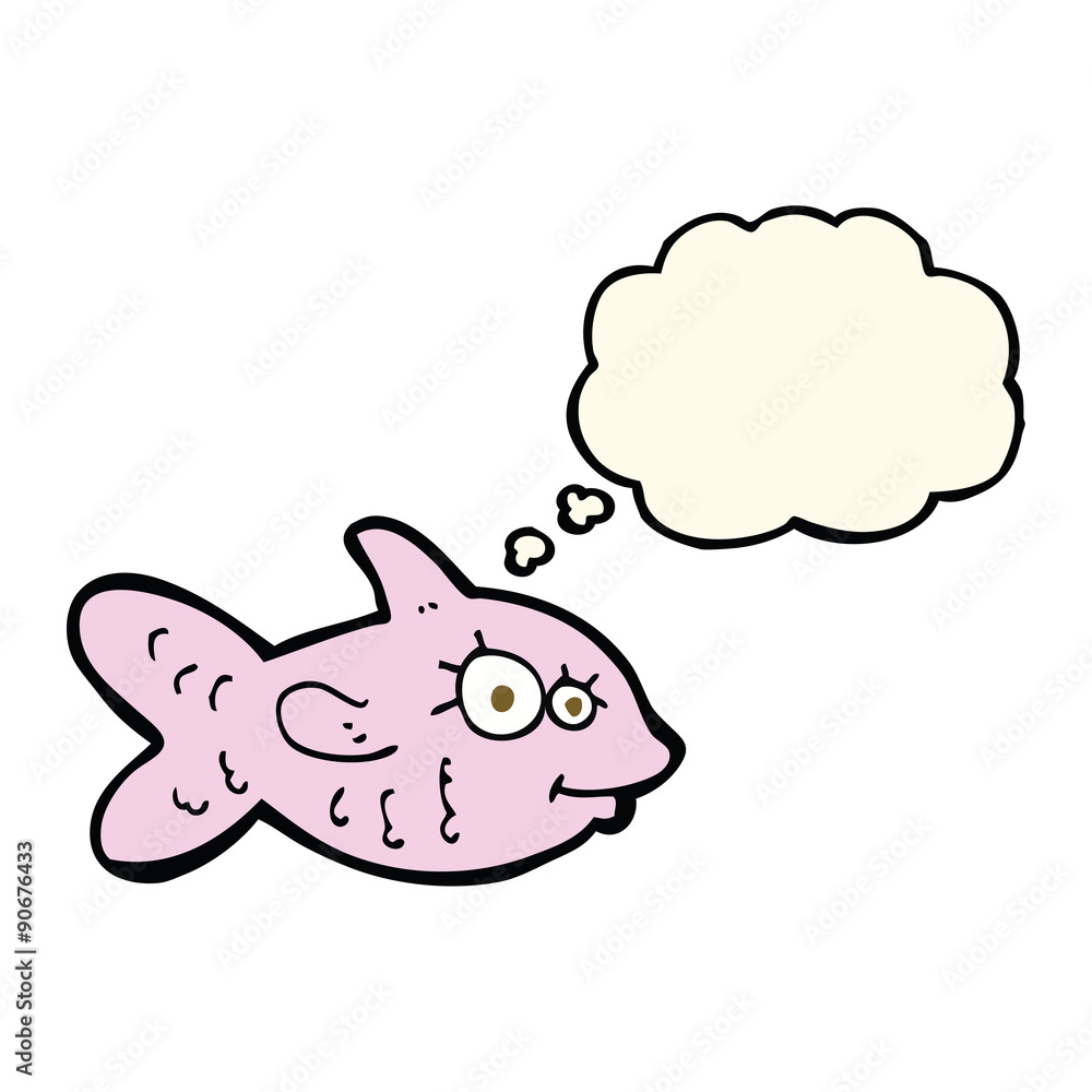 cartoon happy fish with thought bubble